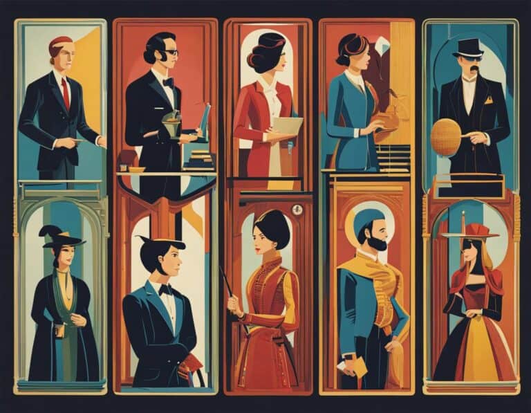 Stylized vintage illustrations of diverse elegant characters.
