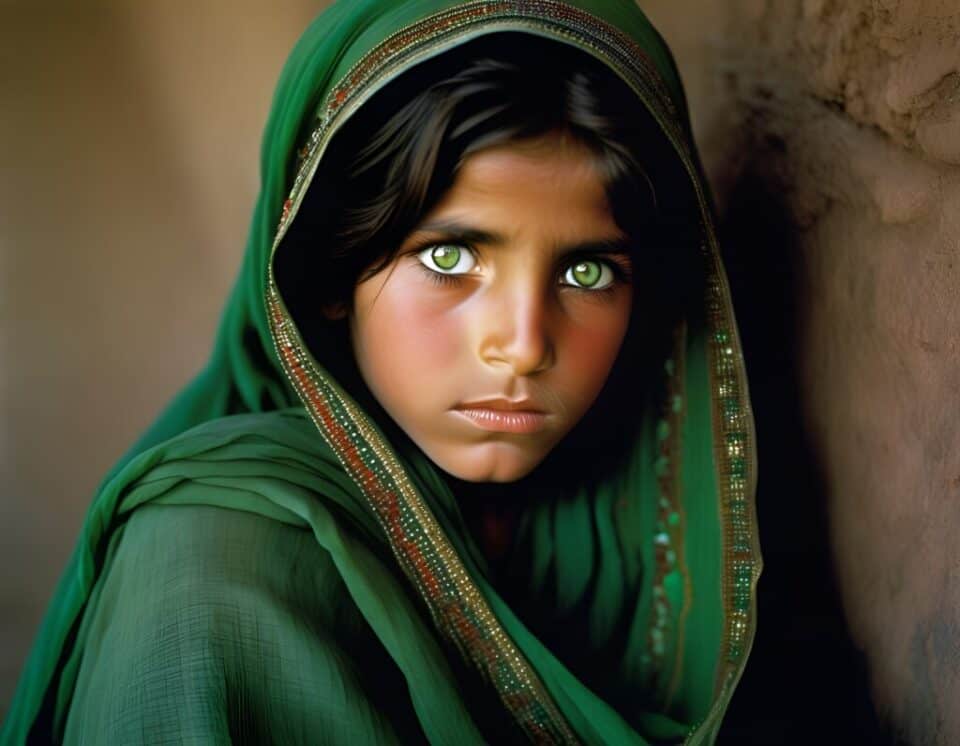 steve mccurrys iconic image of the young afghan girl with piercing green eyes