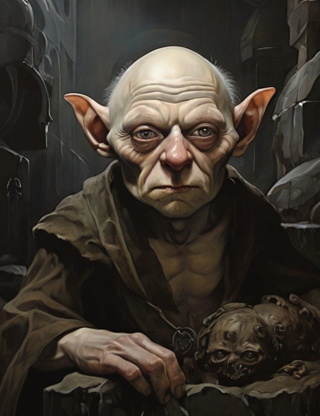 golum of prague Fantasy creature with large ears and pendant illustration