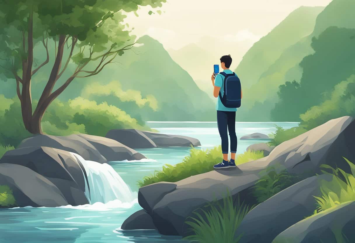 image 11 Man taking photo in scenic mountainous landscape.