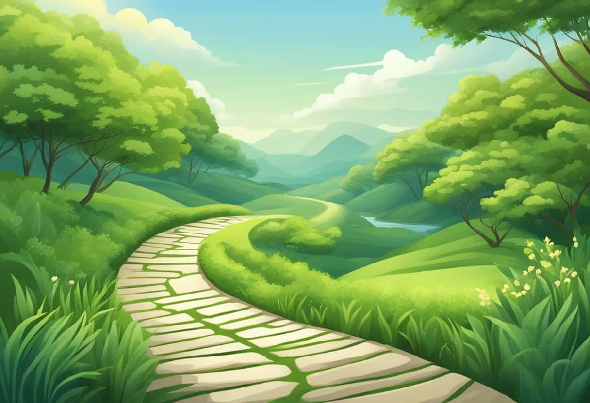 Managing stress 4 Managing stress | Illustration of a scenic countryside pathway.