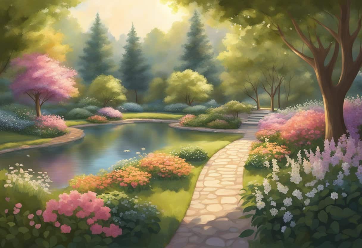 Focusing on Core Values and Priorities 3 Focusing on Core Values and Priorities | Serene garden path, flowering trees, tranquil pond scene.