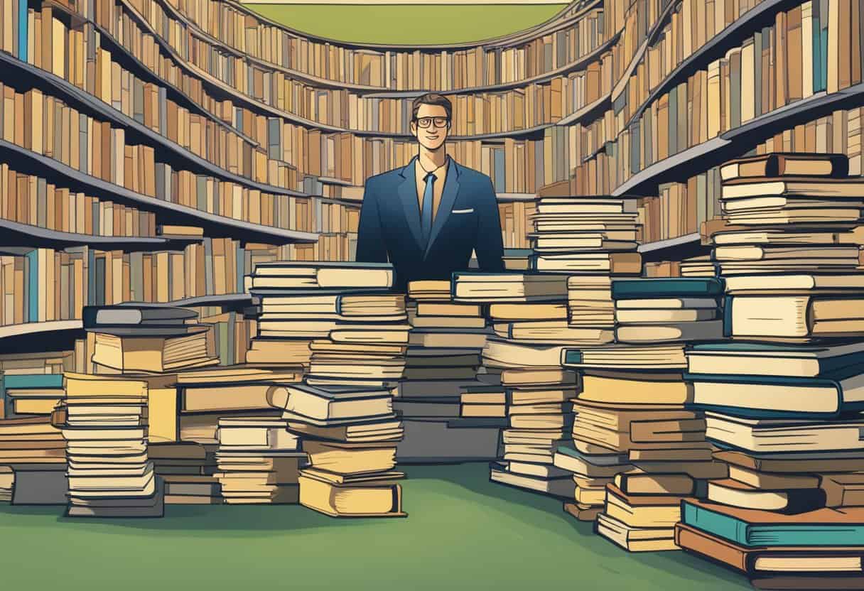 The Credibility of Jane Roberts 1 The Credibility of Jane Roberts | Man in suit surrounded by piles of books in library.