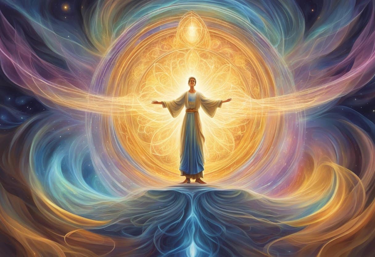 The Credibility of Jane Roberts 4 The Credibility of Jane Roberts | Mystical figure surrounded by cosmic energy waves.
