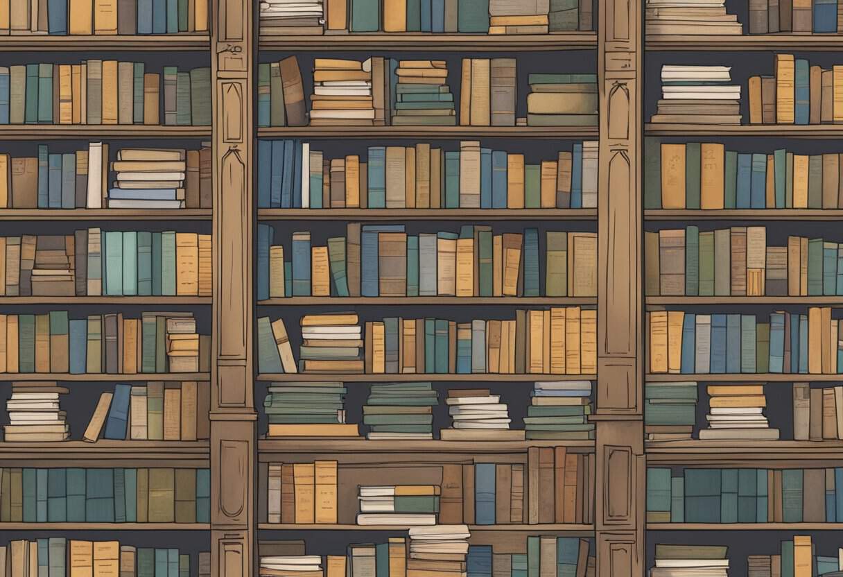 The Credibility of Jane Roberts 7 Credibility of Jane Roberts | Colorful cartoon bookshelves stocked with various books.
