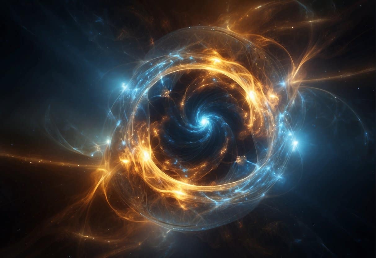 The Three Body Problem 4 The Three Body Problem | Abstract cosmic swirl with golden and blue lights.