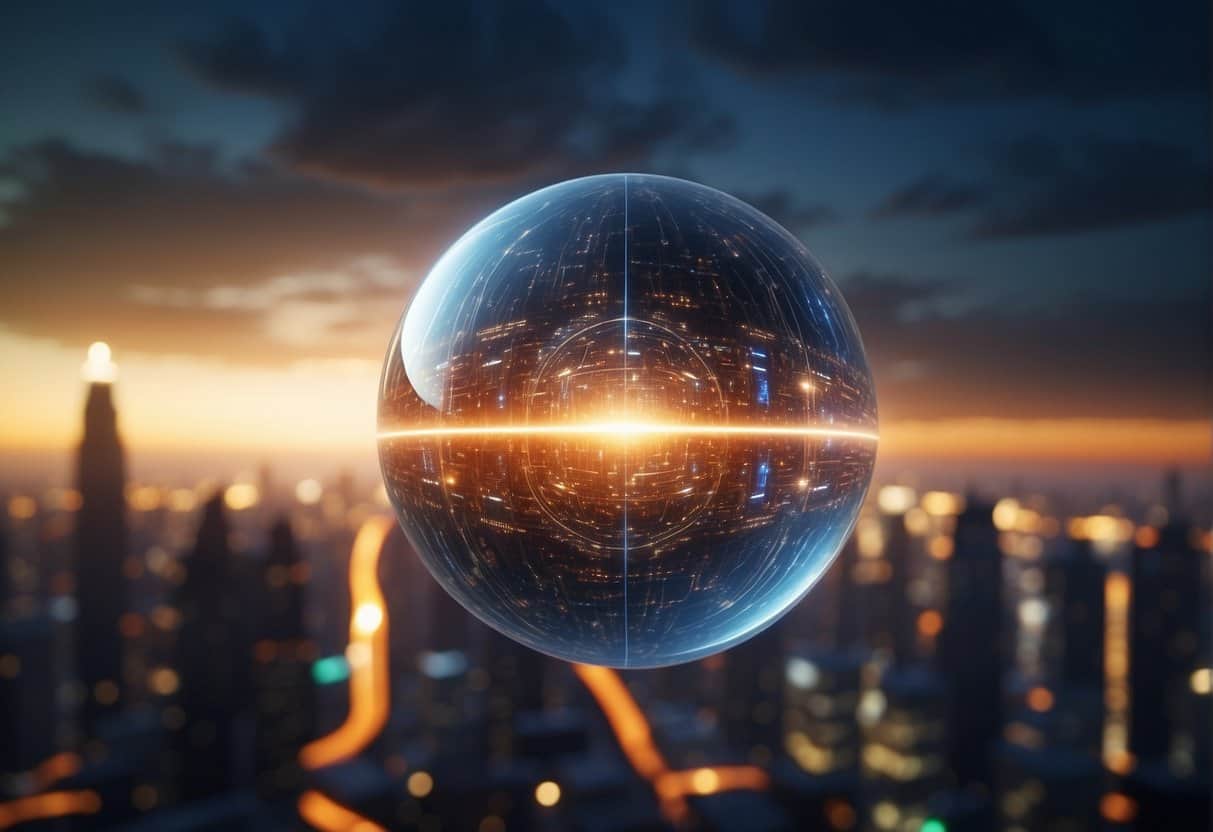 Cerebral Sci-Fi and Mind Travel 4 Cerebral Sci-Fi and Mind Travel | Futuristic glowing orb over cityscape at sunset.