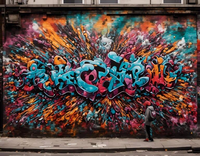 The Impact of Graffiti on Society | Colorful street art mural with observer standing by.