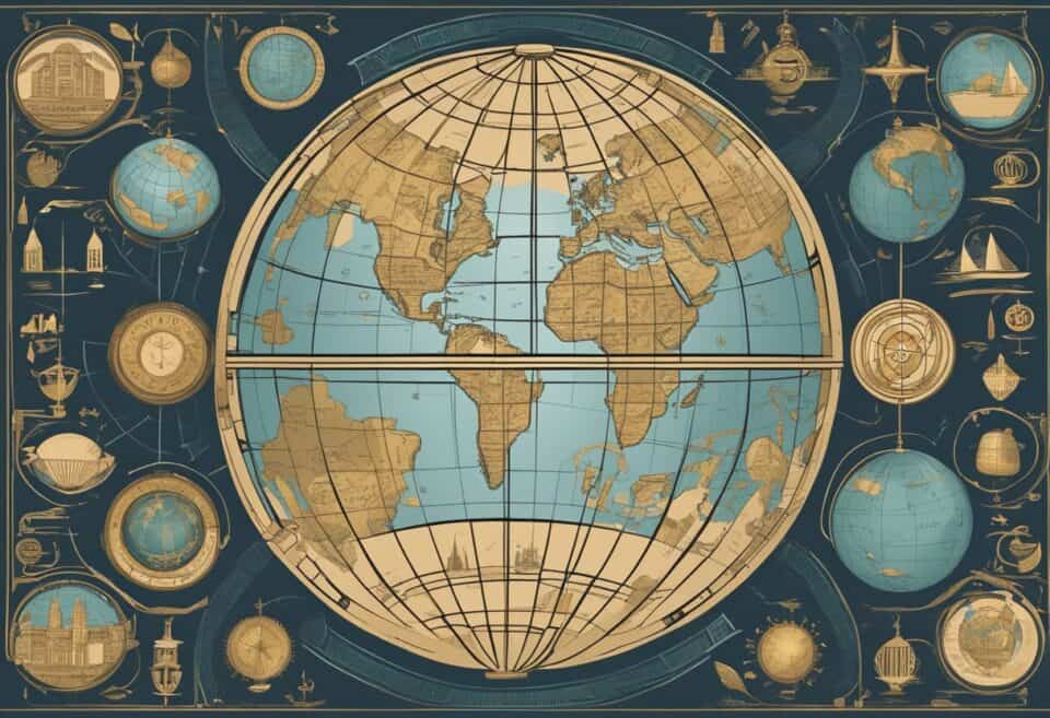 LHGBQ+ | Vintage-style illustrated map and nautical instruments design.