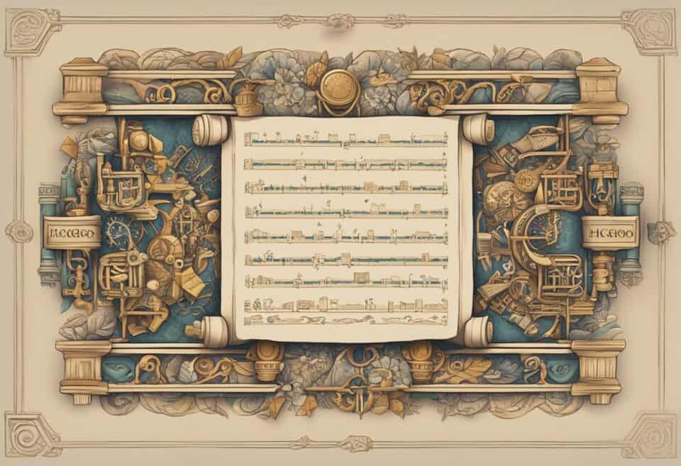 LHGBQ+ | Intricate steampunk-style illustrated elements arround musical notation.