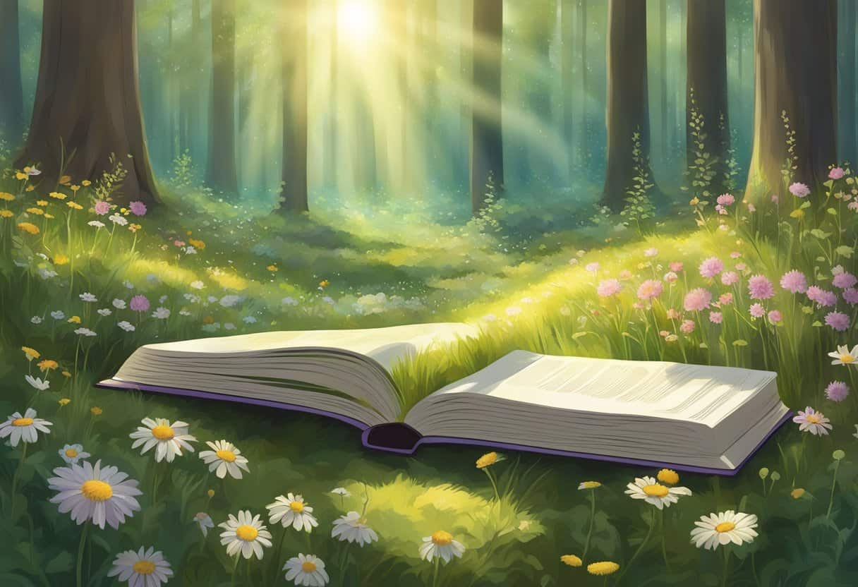 The Meaning of Life 4 The Meaning of Life according to Seth | Open book in sunlit mystical forest clearing.