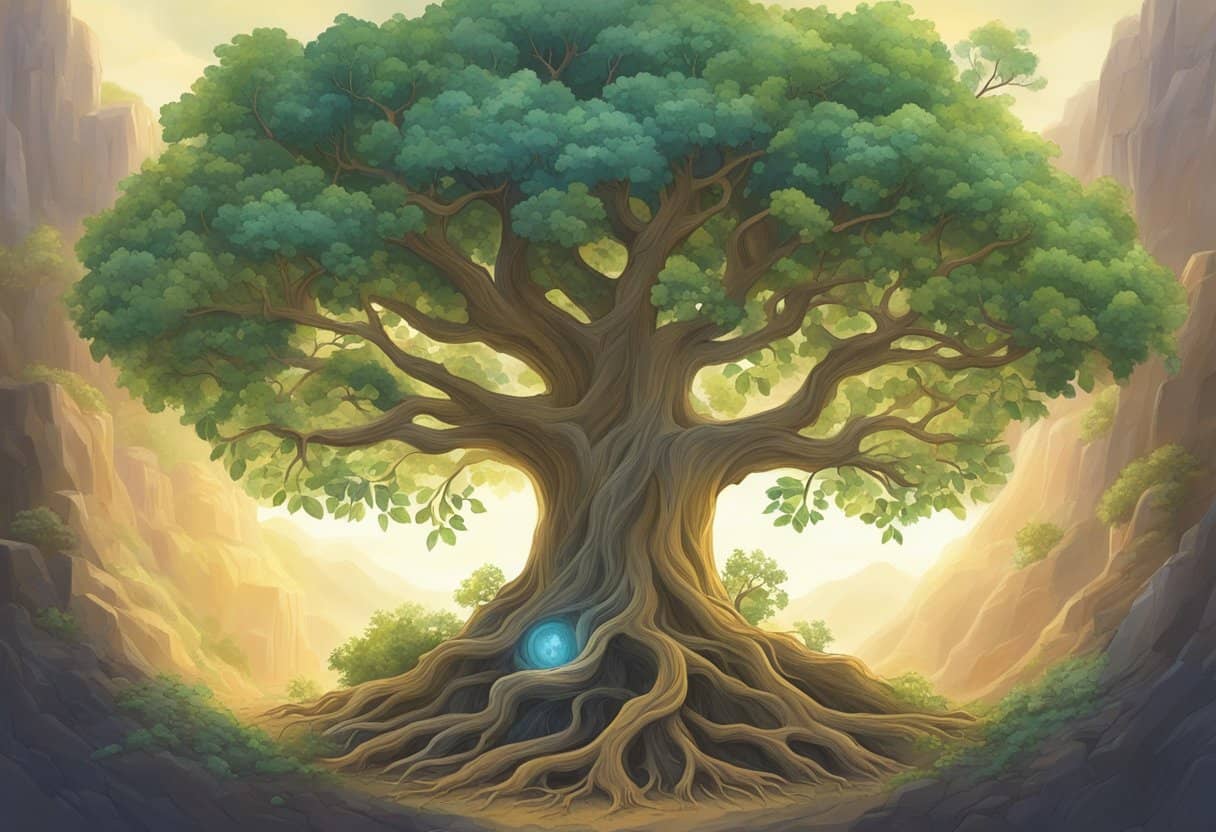 The Meaning of Life 6 The Meaning of Life according to Seth | Majestic tree with magical orb in forest canyon.