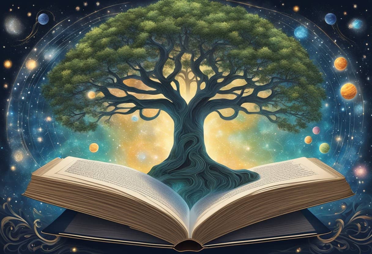 The Meaning of Life 1 The Meaning of Life according to Seth | Illustration of cosmic tree growing from open book.