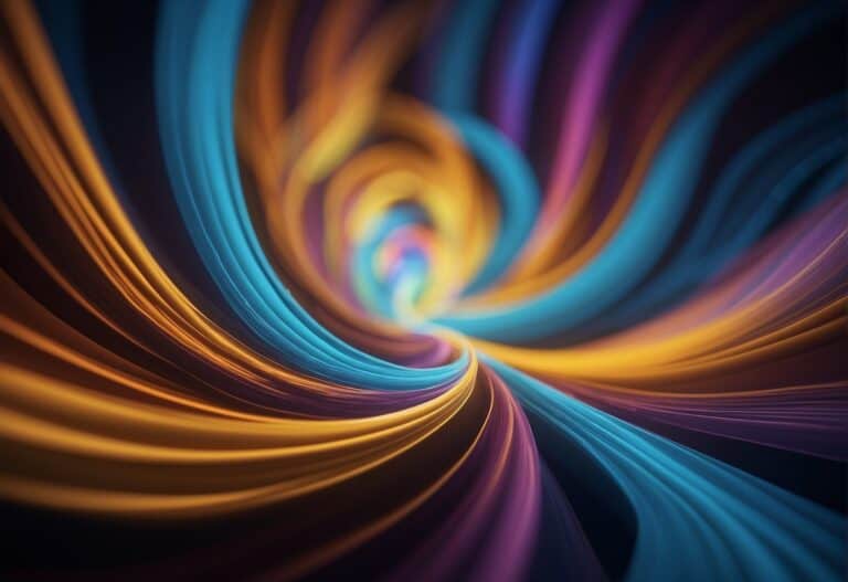 Probable Realities | Vibrant, swirling rainbow-colored abstract digital art.