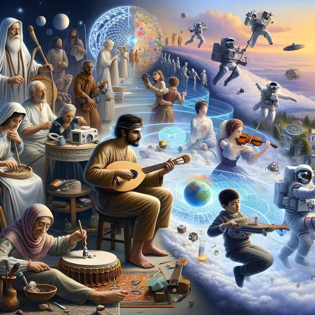 Past present and future 2 Past present and future | Surreal artwork blending historical and futuristic elements.