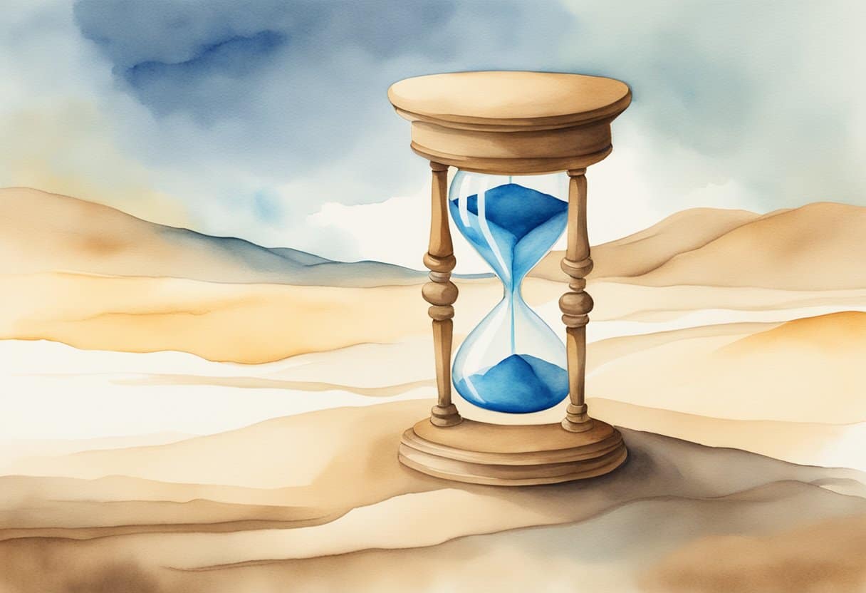 Past and future 1 Past and future | Watercolor hourglass in desert landscape