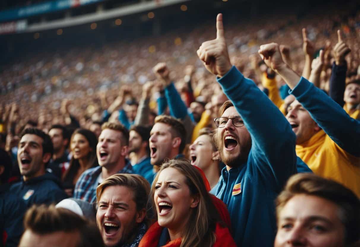 Sports Hooligans | Ecstatic crowd cheering at sports stadium event.