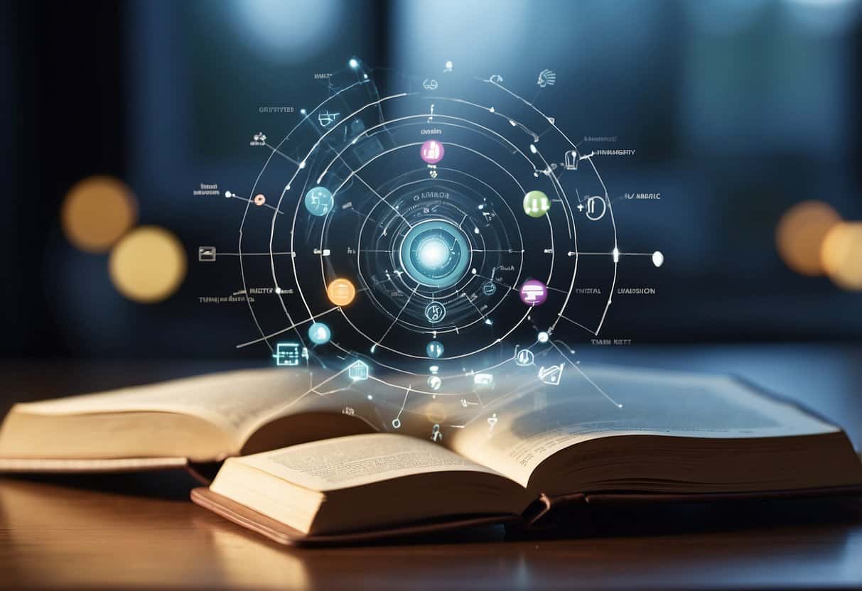 Timeless Wisdom 6 Timeless Wisdom | Open book with futuristic holographic interface overlay.