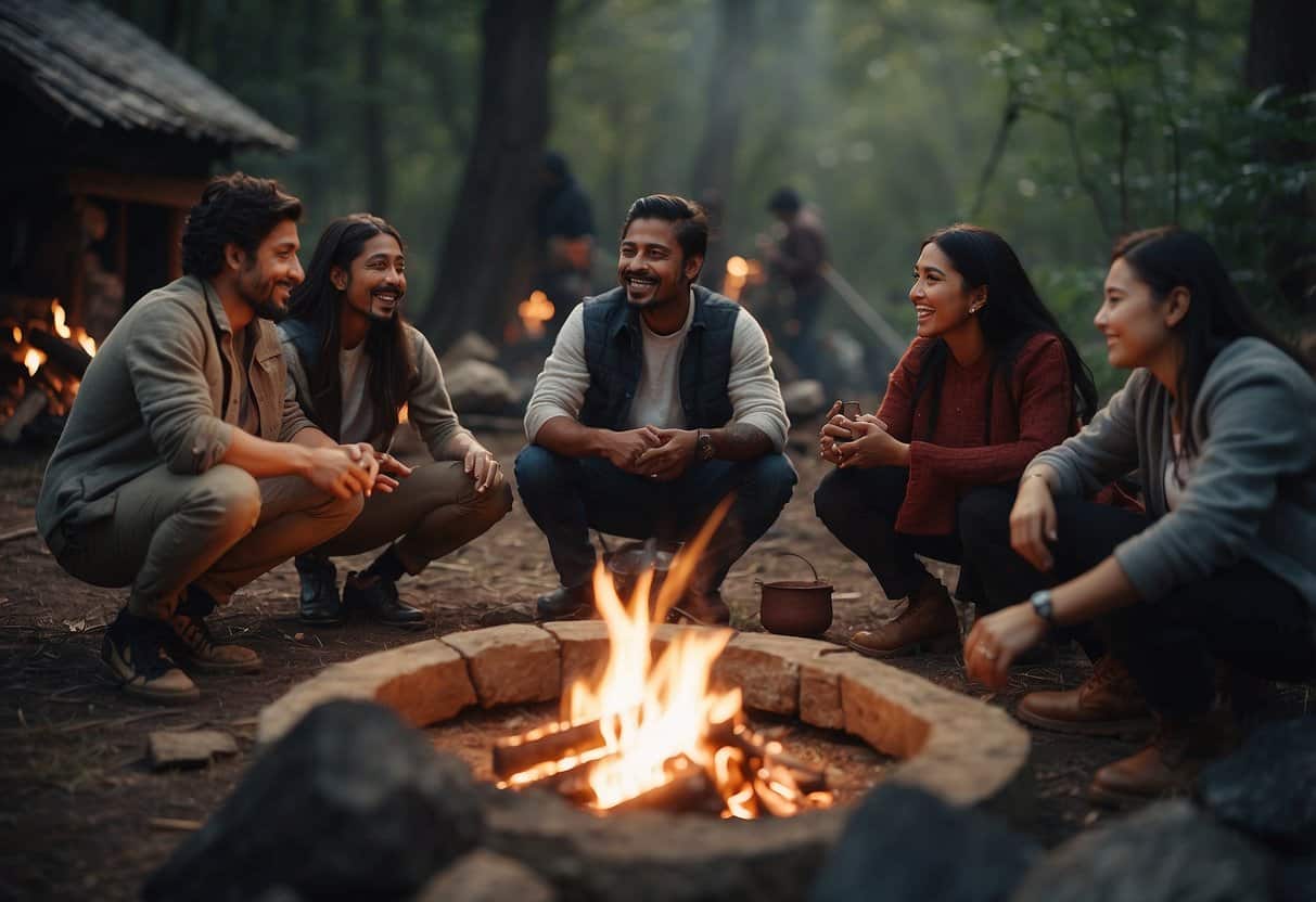 True Connection | Friends enjoying conversation around campfire in forest.