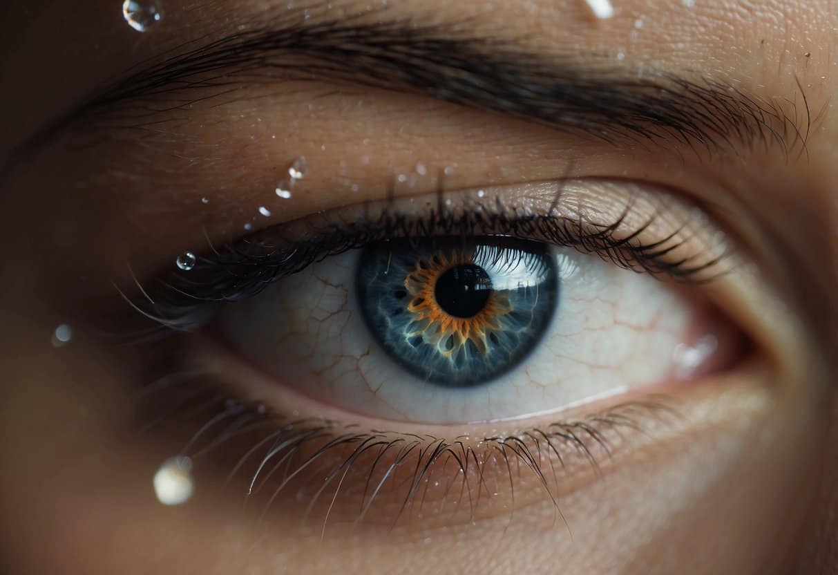 Selfishness in Modern Life | Close-up of a blue eye with water droplets.