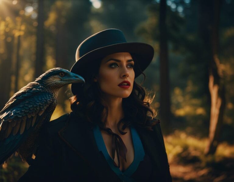 hot and beautiful | Woman in hat with bird in forest