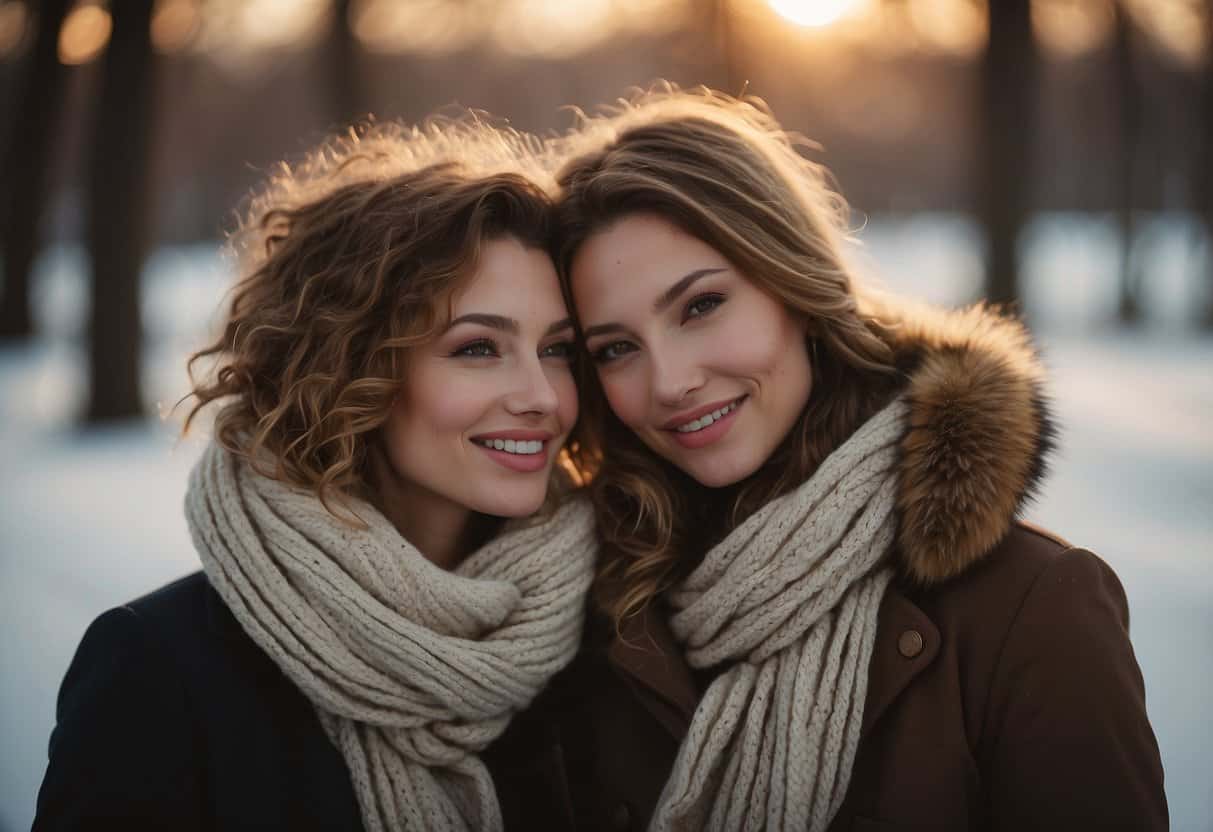 To Be Loved 2 To Be Loved | Two smiling women in scarves during winter sunset