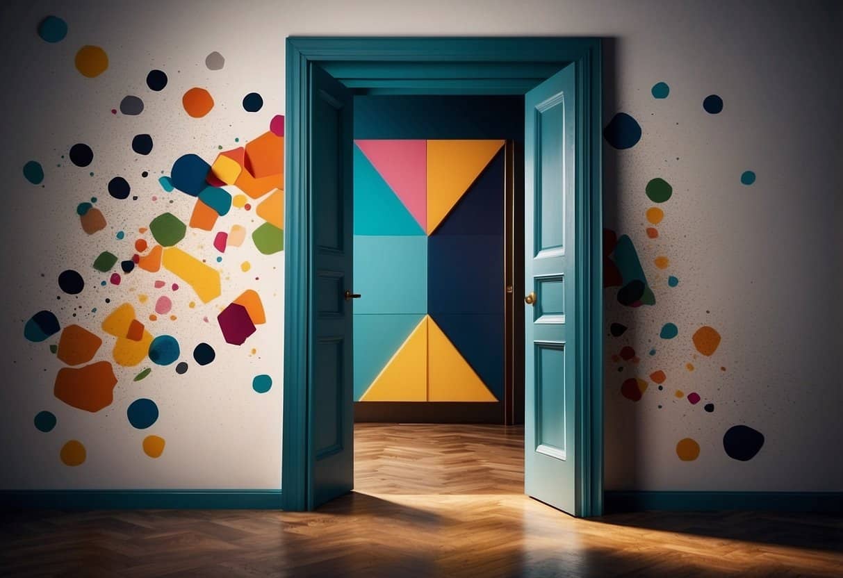 Creativity | Colorful abstract geometric shapes on room walls and door