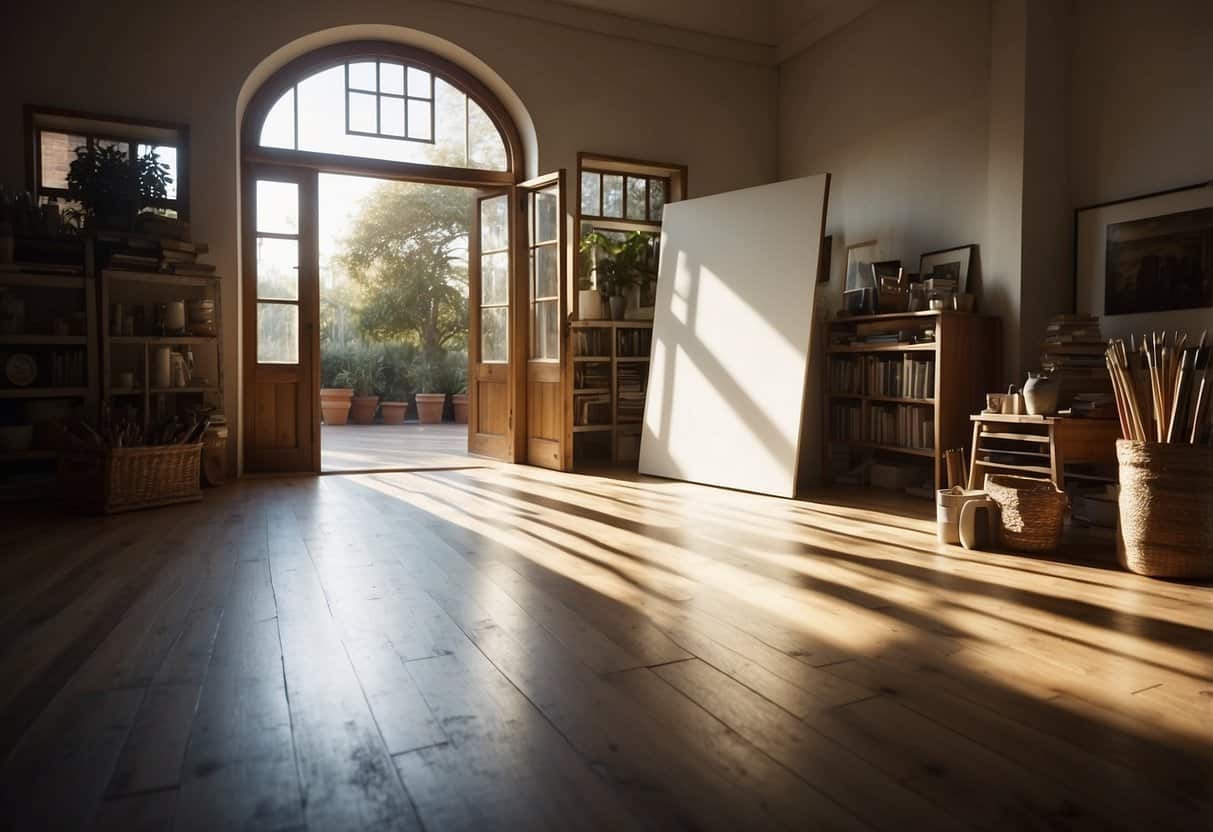 Creativity | Sunlit spacious artist studio with open doors and plants