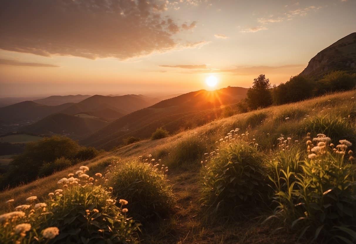 hot and beautiful 1 hot and beautiful | Sunset over lush hills with wildflowers