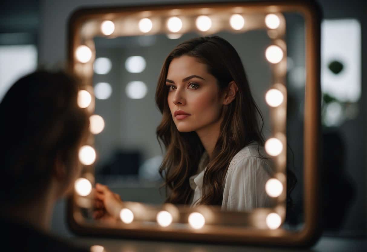 hot and beautiful 3 hot and beautiful | Woman looking into mirror surrounded by lights