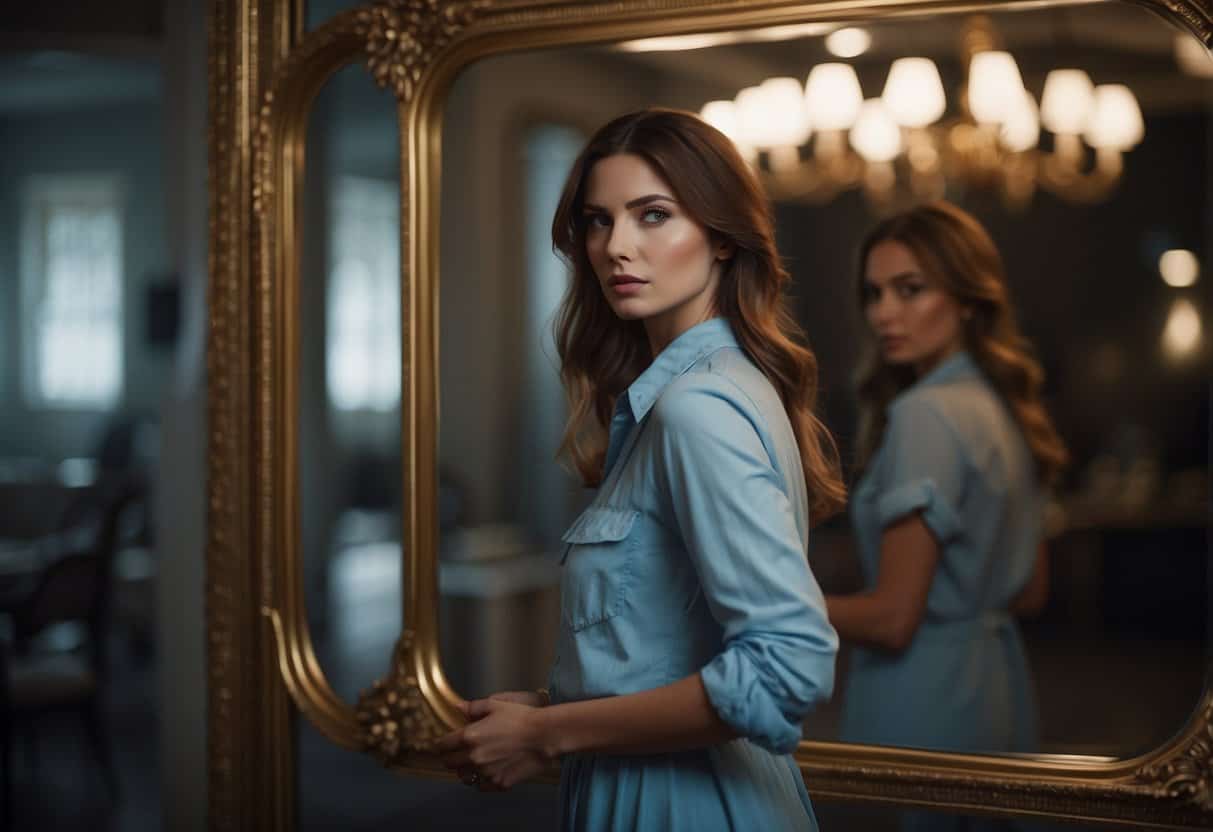hot and beautiful 4 hot and beautiful | Woman in blue dress reflecting in ornate mirror