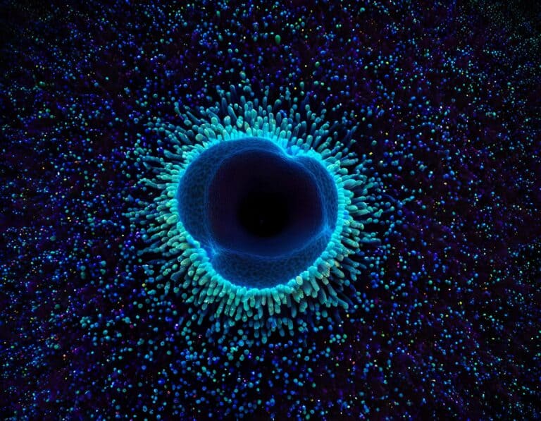 the nature of our cells | Abstract vibrant blue cellular structure illustration