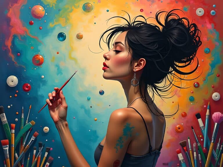 authentic self | Artist woman amidst vibrant cosmic paint splash