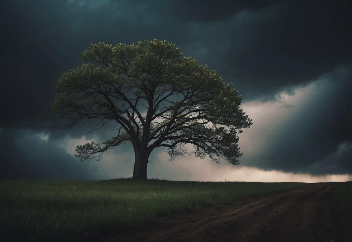 Life’s Challenges 3 Life’s Challenges | Solitary tree under stormy skies beside dirt road
