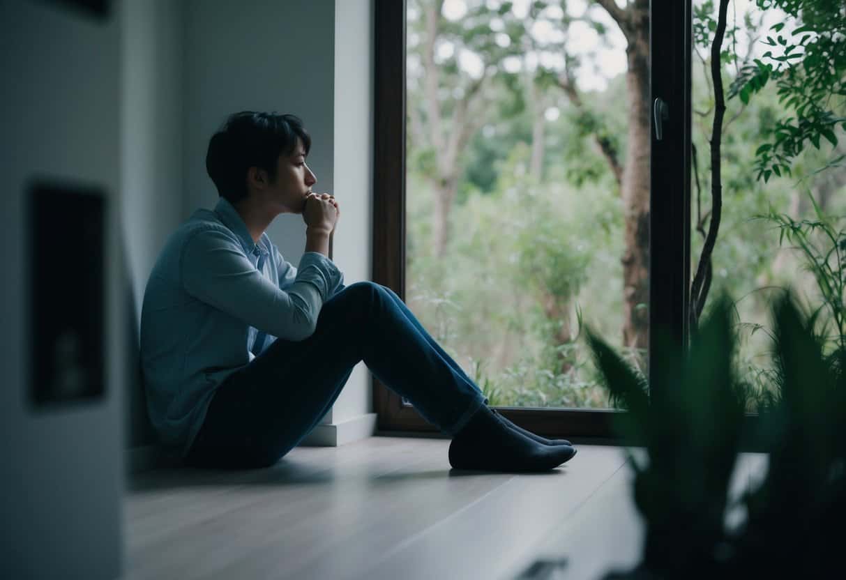 finding your authentic self through creativity and personal growth | Man sitting thoughtfully by window overlooking greenery