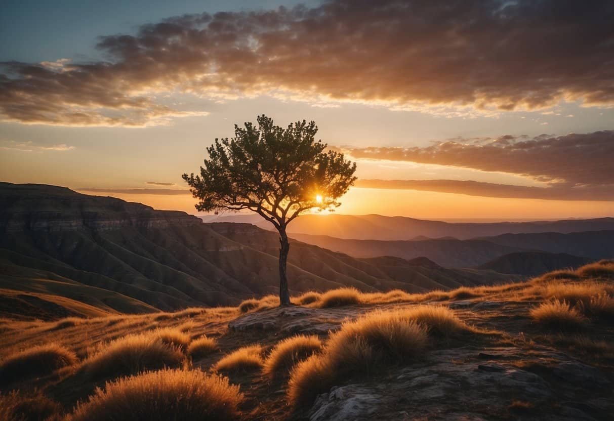 Love Death and Existence 6 Love Death and Existence | Solitary tree at sunset on hilly landscape