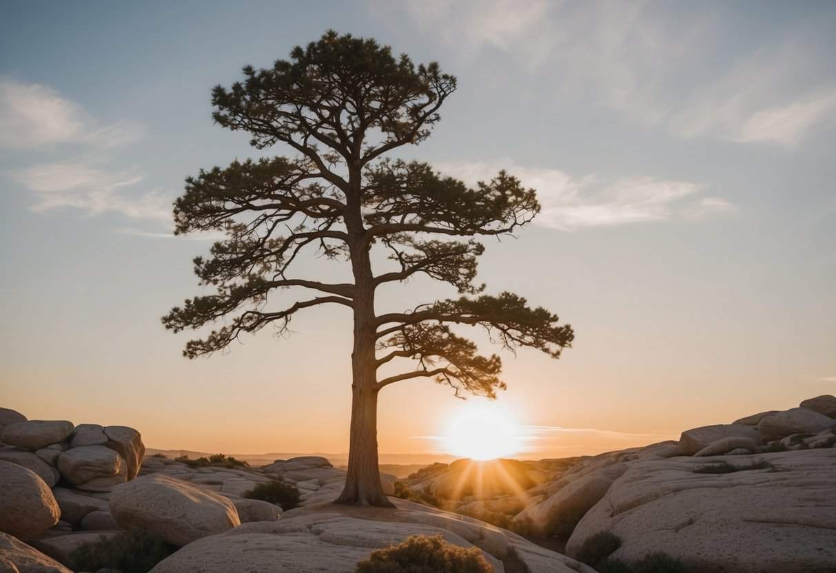 Key to Living In The Moment 2 Key to Living In The Moment | Sunset behind lone tree on rocky terrain
