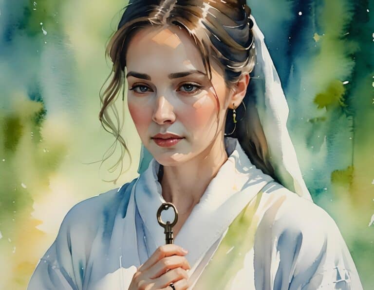 Key To Living In The Moment | Watercolor painting of woman holding a key.