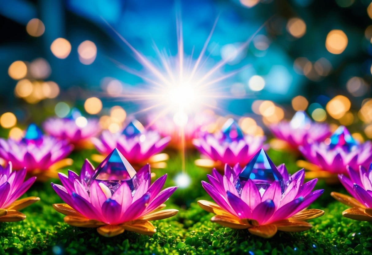 From Magical Thinking to Spiritual Clarity | Vibrant pink lotus flowers with sparkling gems on petals