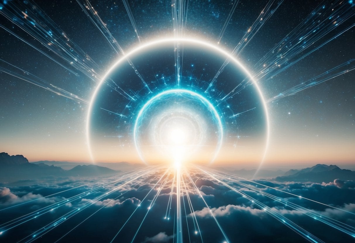 The God Within 2 The God Within | Futuristic portal above clouds at sunrise