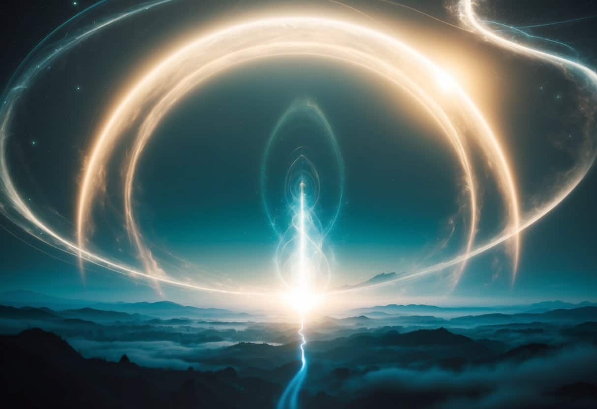 Life After Death 6 Life After Death | Surreal cosmic energy beams over misty mountain landscape