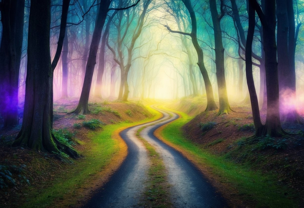 Life is a dream 5 Life is a dream | Mystical forest road with colorful fog and sunlight