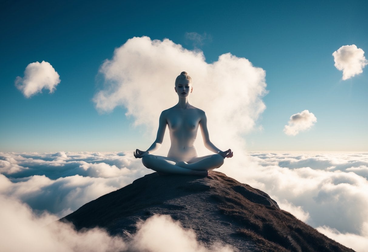 Life is a dream 7 Life is a dream | Woman meditating on mountaintop above clouds