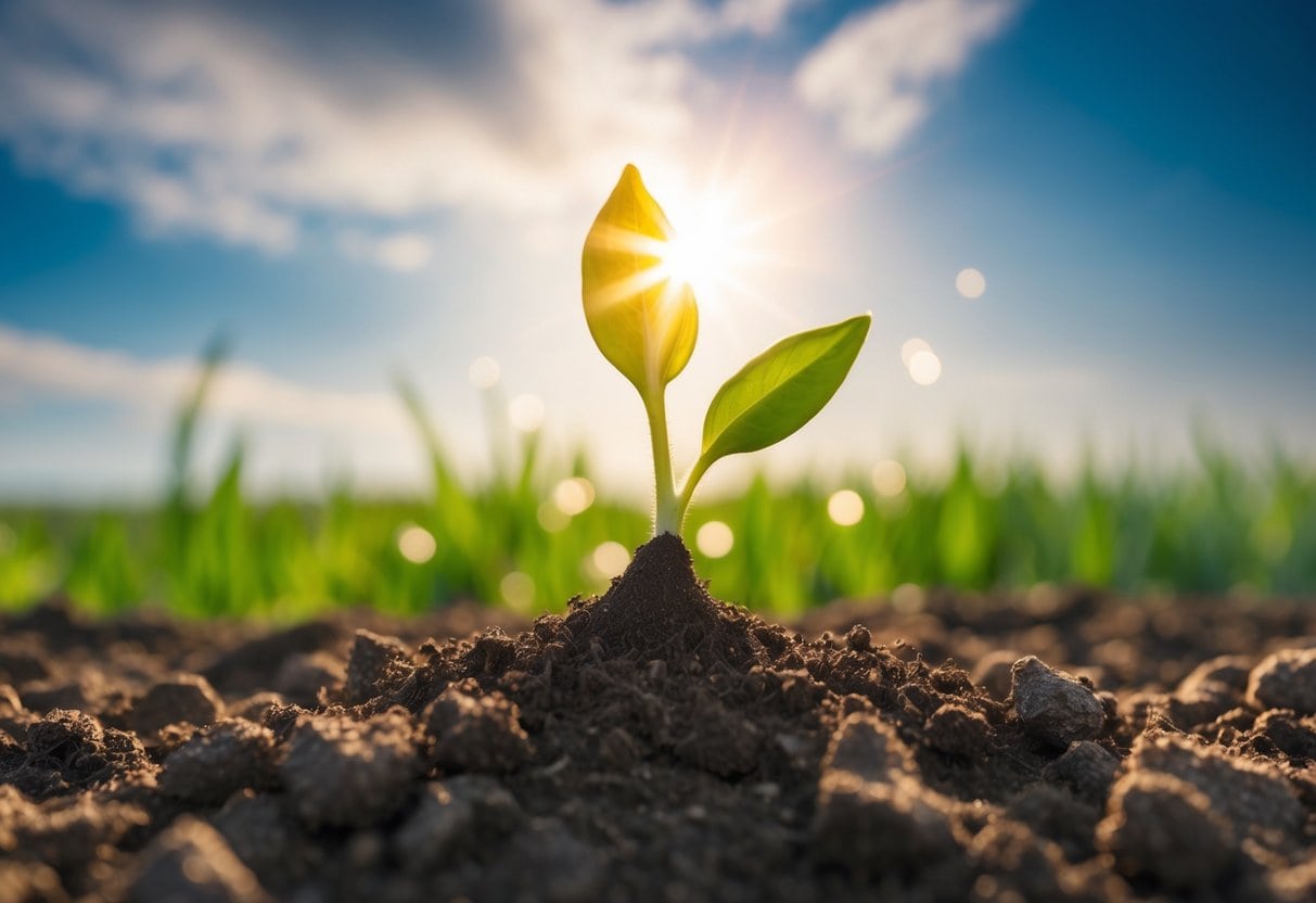 Finding Yourself 5 Finding Yourself | Young plant sprouting with sunlight in fertile soil.