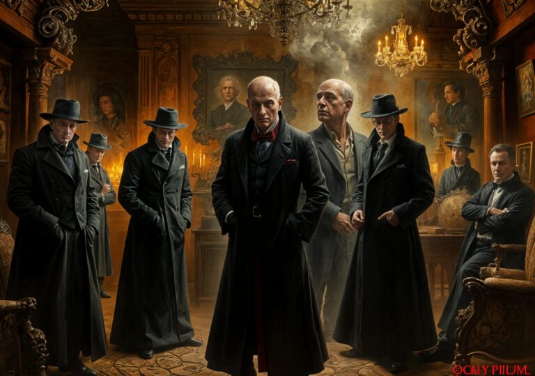 The Secret Cabal | Vintage gangsters in opulent room, dramatic lighting