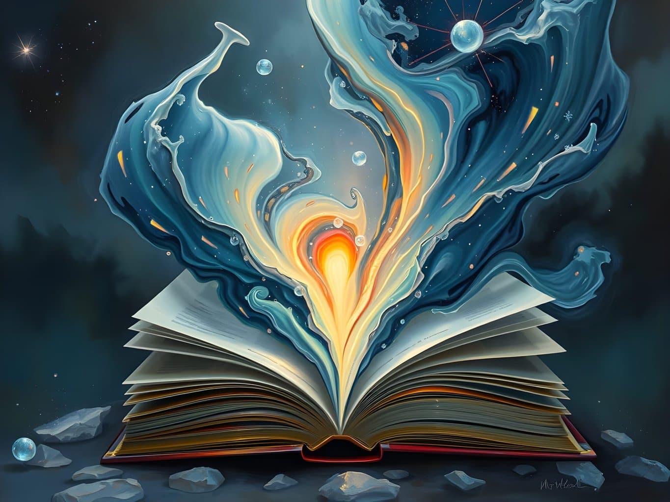 Oversoul Seven Trilogy | Magical book with swirling cosmic liquid art