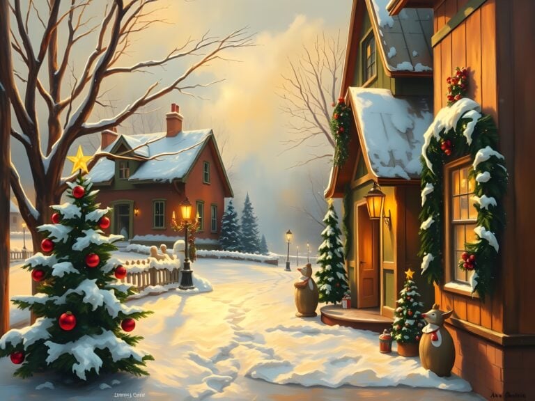 The spirit of Christmas | Snowy winter scene with decorated Christmas tree and house
