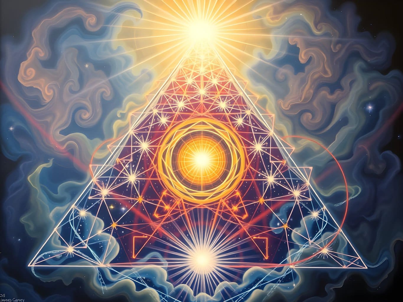 the ever expanding consciousness Lecture on God | Vibrant cosmic artwork with glowing geometric shapes