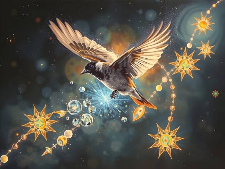 Lecture on God | Bird flying amid mystical celestial orbs and stars