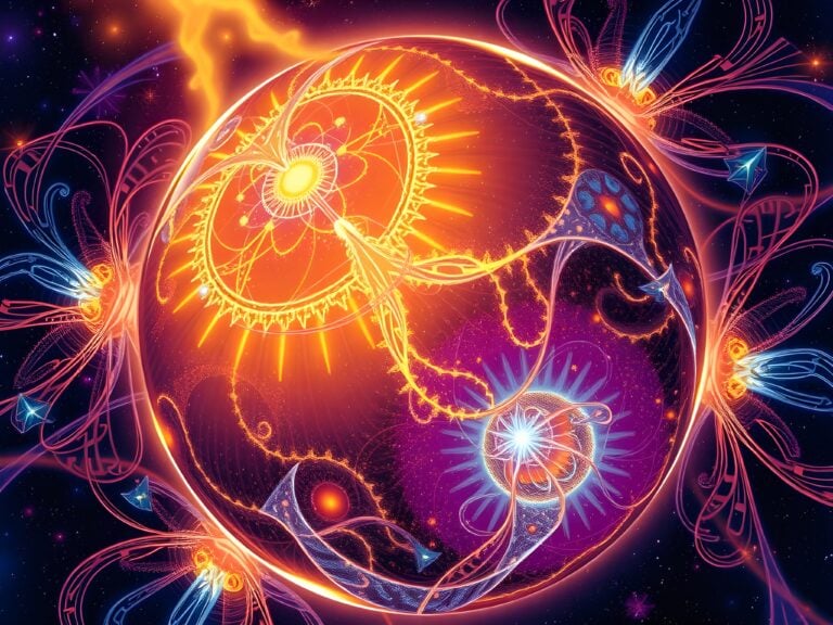 Vibrant cosmic artwork with glowing celestial designs